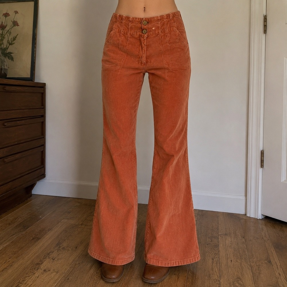 Free People We The Free Rust Orange Corduroy Flare Pants Size 30 Boho Retro 70s